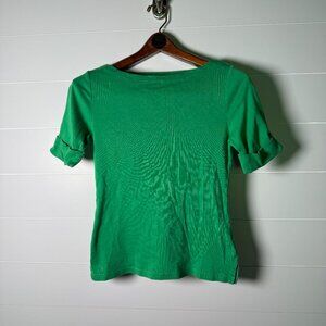 Lauren Ralph Lauren Green Boatneck Short Sleeve Shirt Medium 100% Cotton